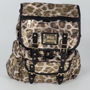 Juicy Couture Womens Backpack Black Leopard Print Flap Glitter Full Size New